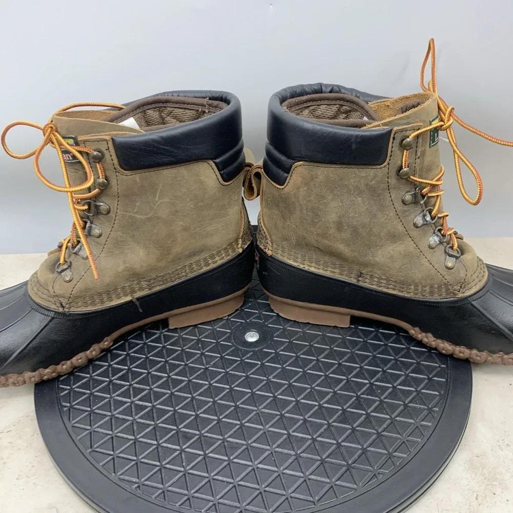 LL Bean Duck Boots Men Size 10 Shoes Brown Leather‎ Black Rubber Liner 8